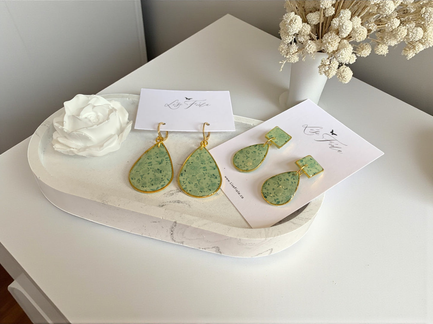 Boucles d'oreilles - Chinoiserie verte à pendants