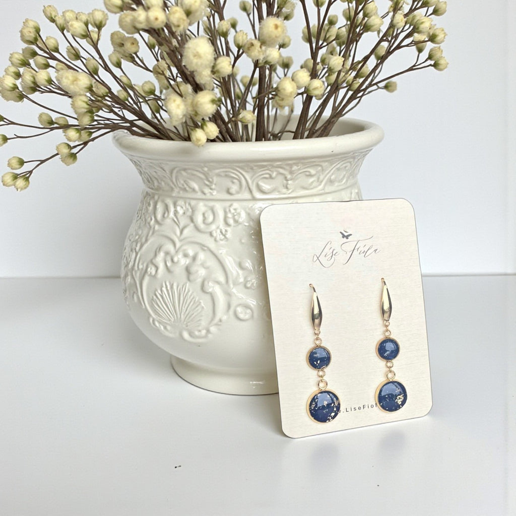Earrings - Double Navy Fleck