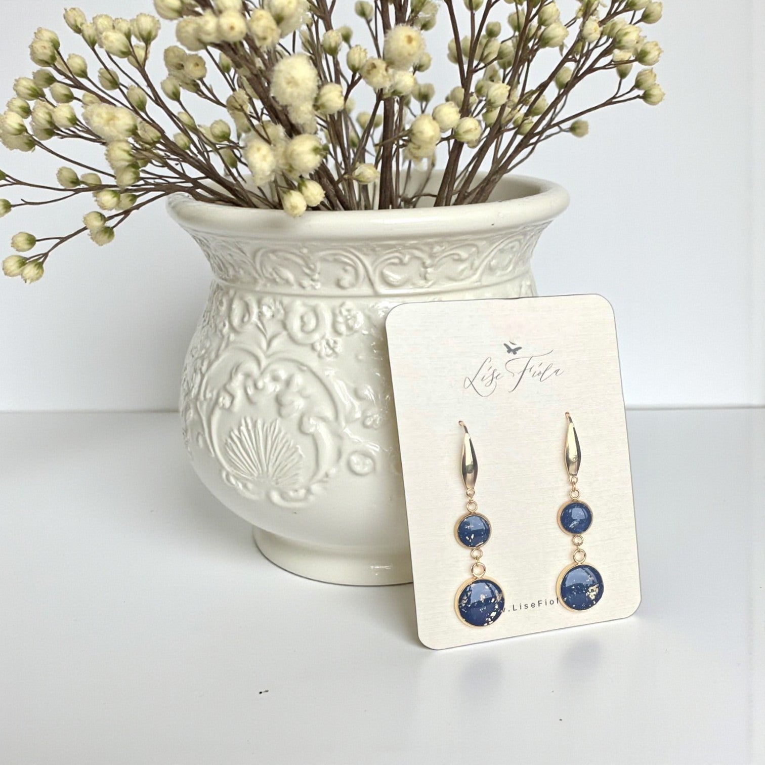 Earrings - Double Navy Fleck
