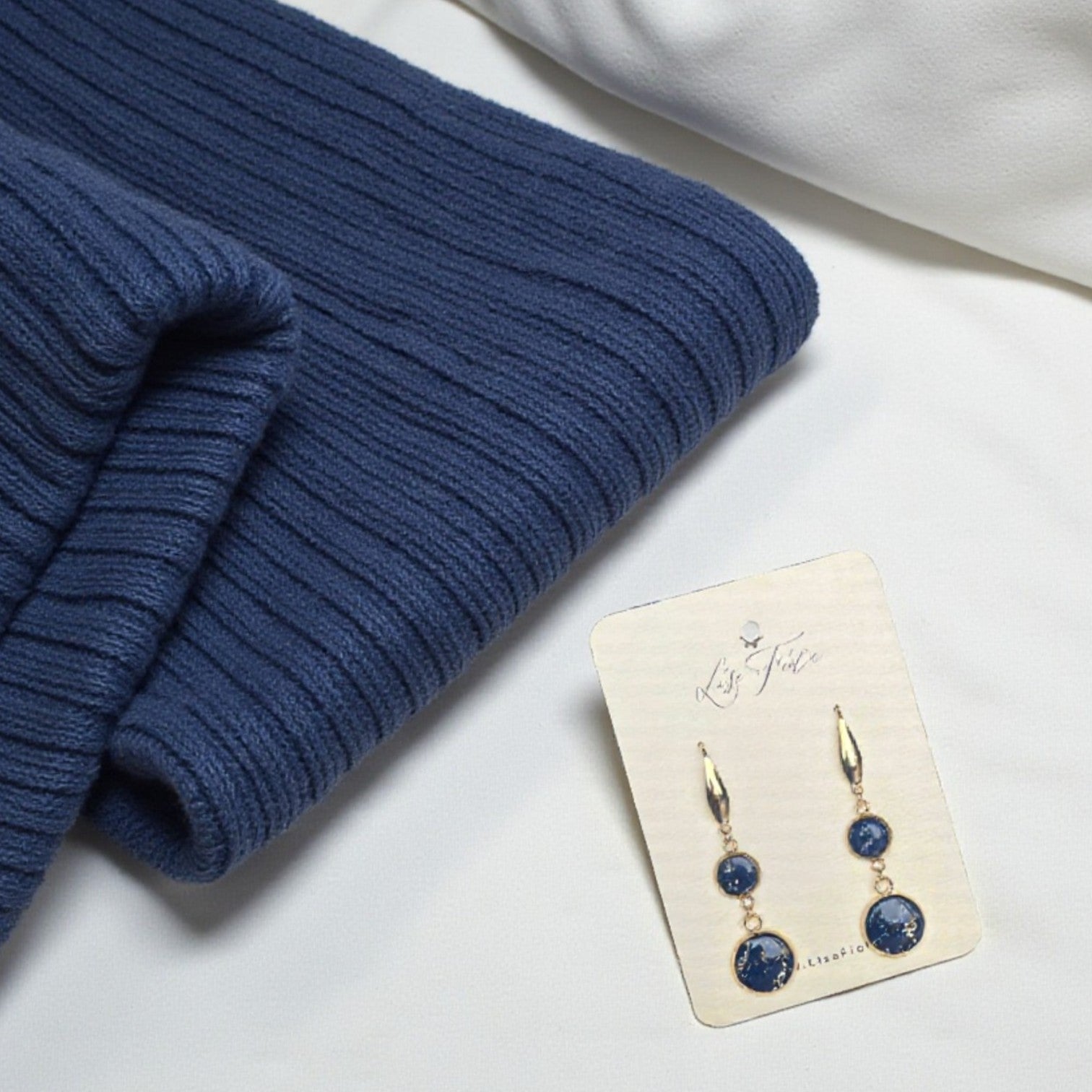 Earrings - Double Navy Fleck
