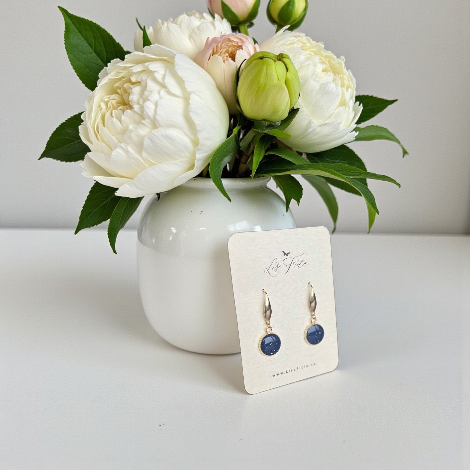 Earrings - Navy Fleck