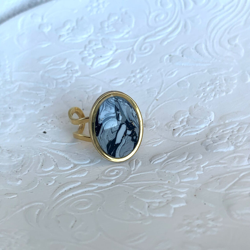 Bague - Marbre ovale foncé