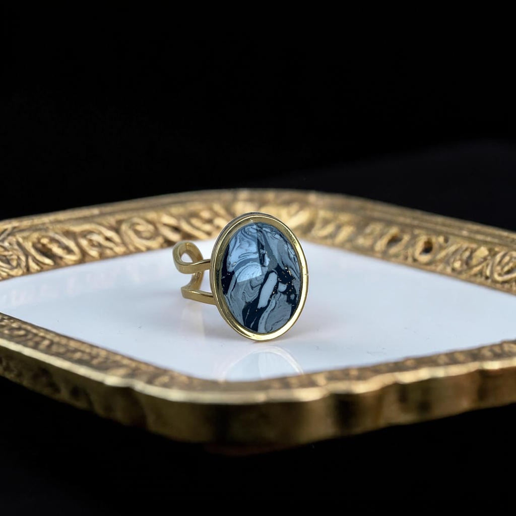 Ring - Oval Dark Marble