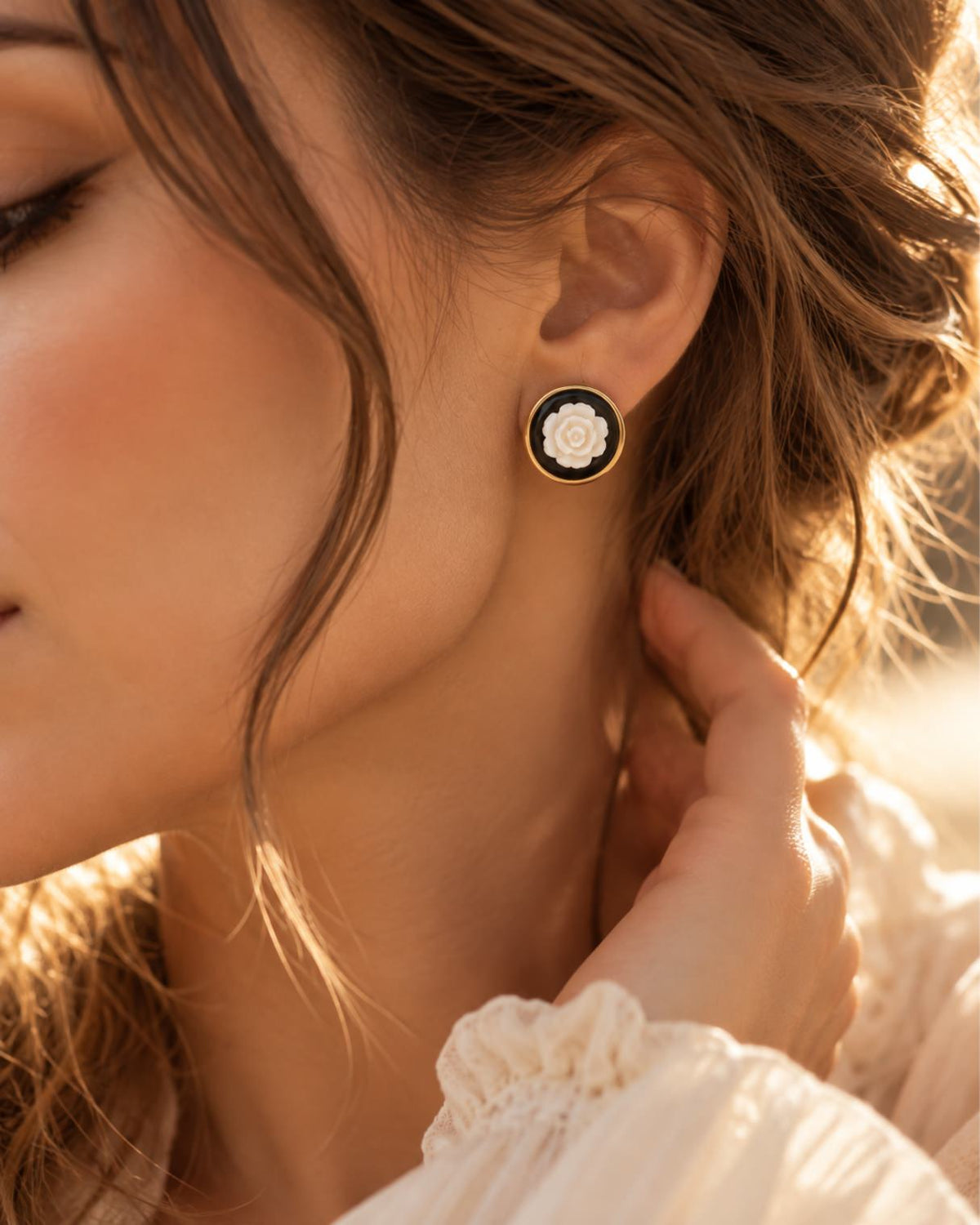 Earrings - White Rose Stud