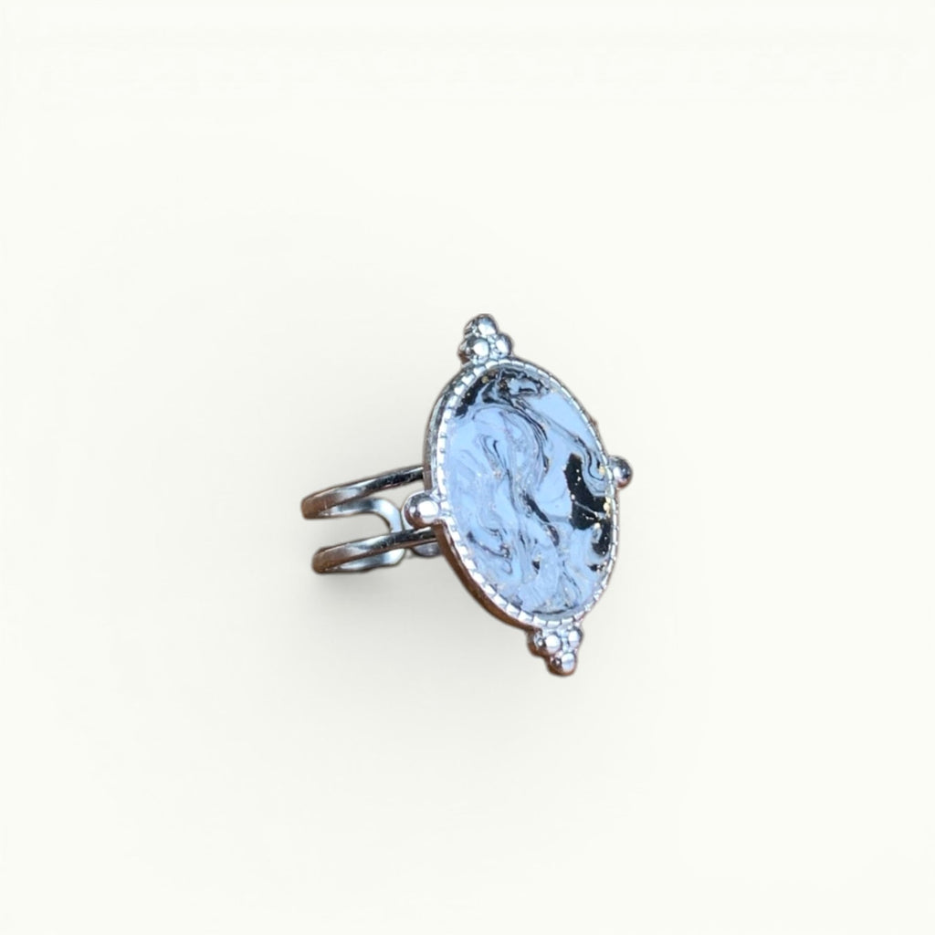 Ring - Ornate Dark Marble (Silver)