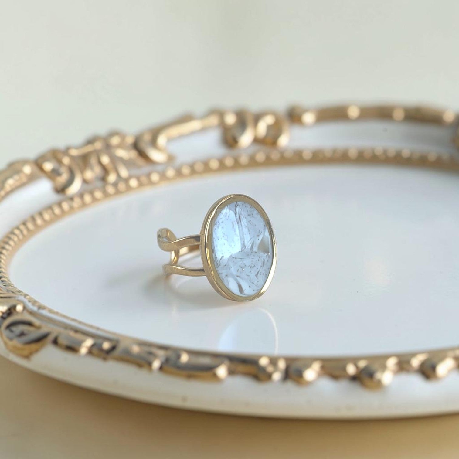 Ring - Oval Light Marble