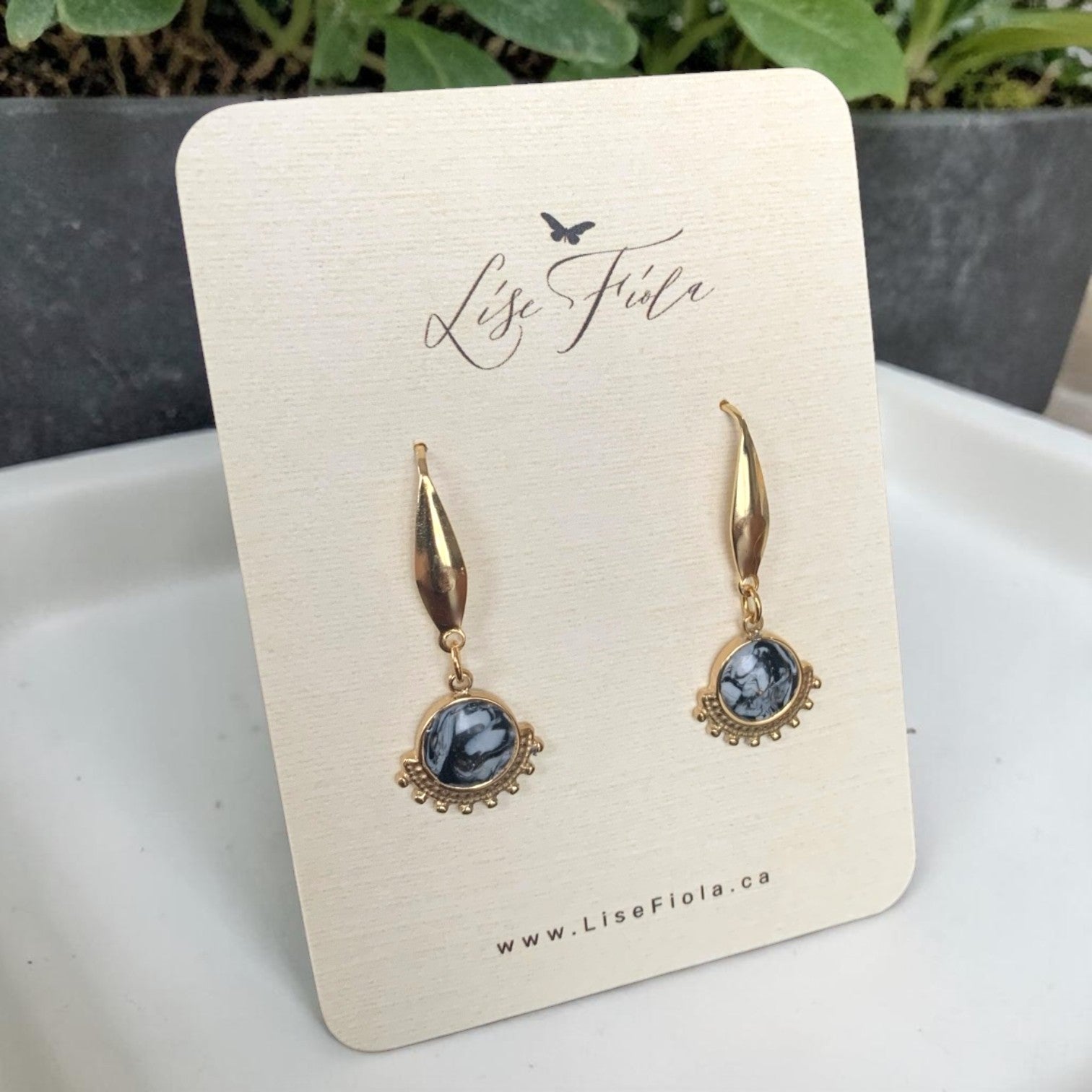 Earrings - Wink Dark Marble