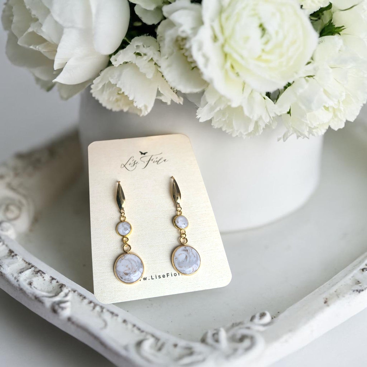 Earrings - Double Light Marble