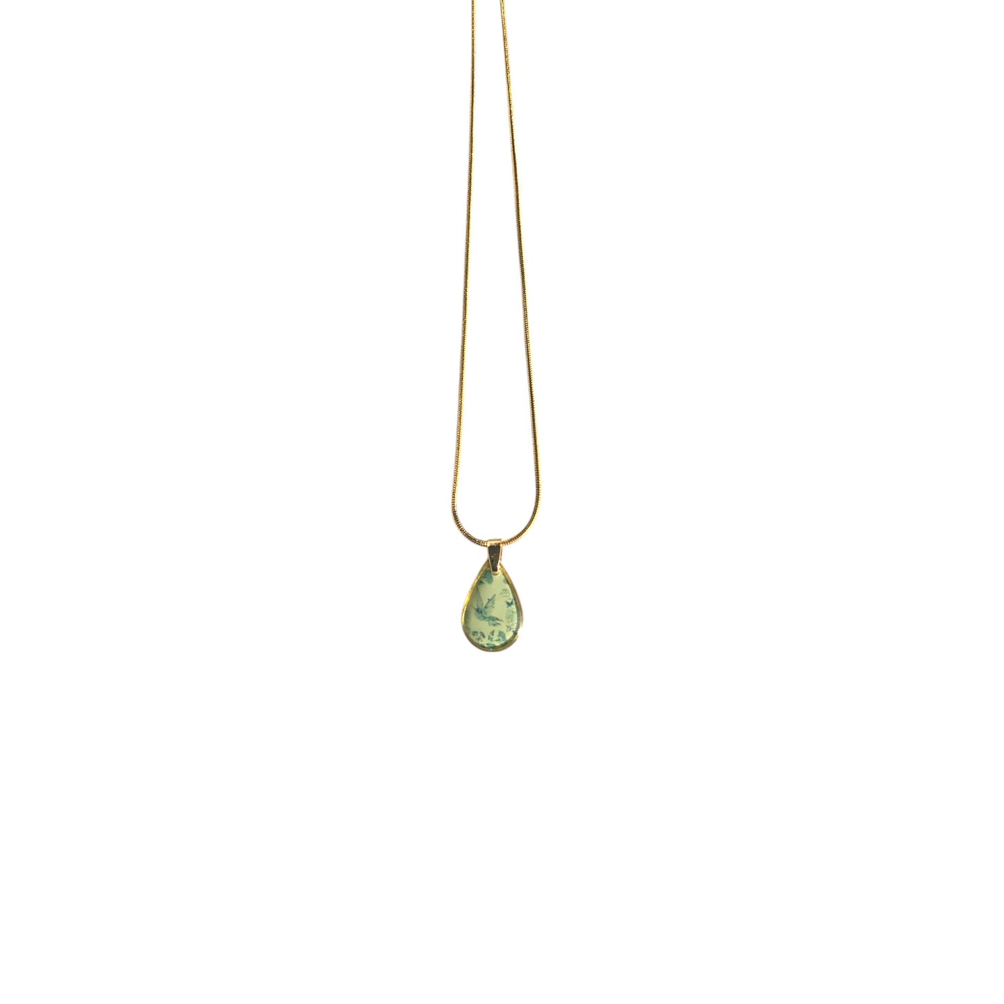 Collier - Pendentif en forme de goutte à motif Chinoiserie vert