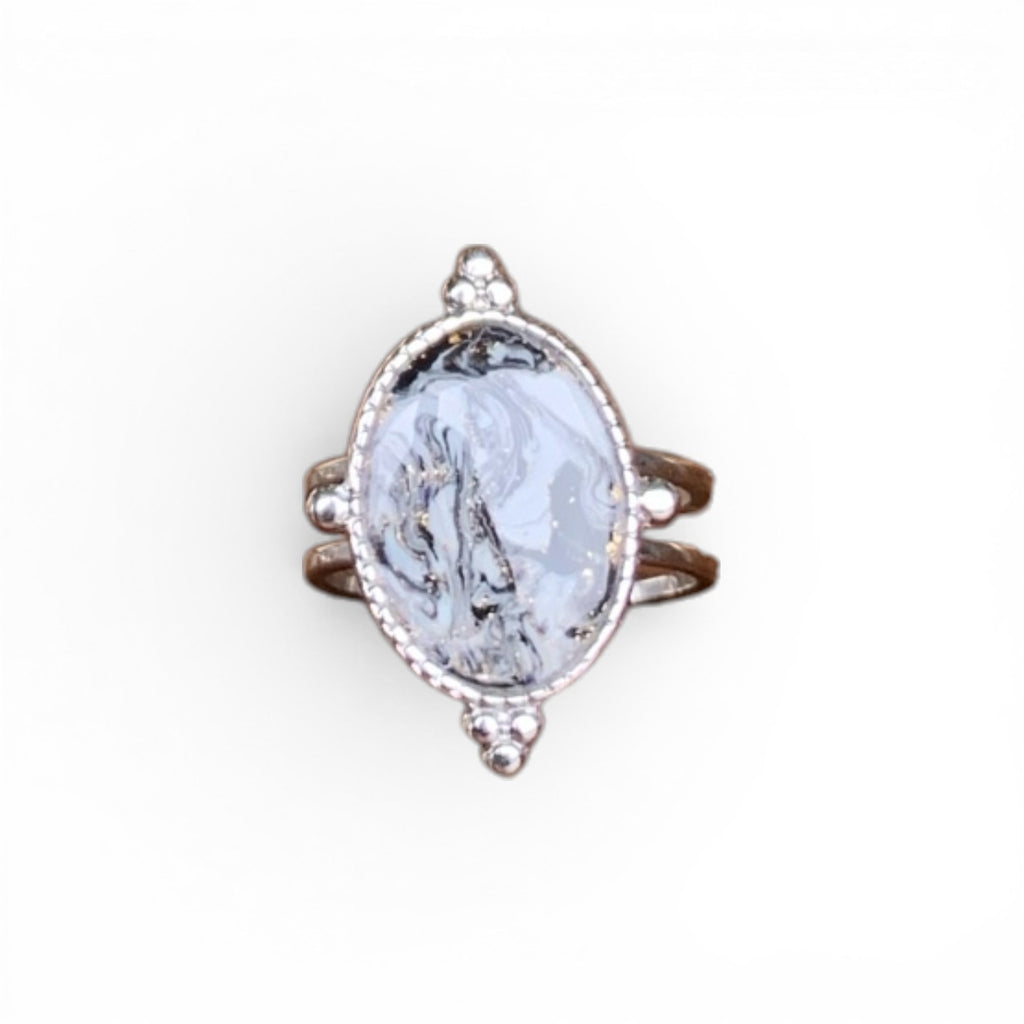 Ring - Ornate Dark Marble (Silver)