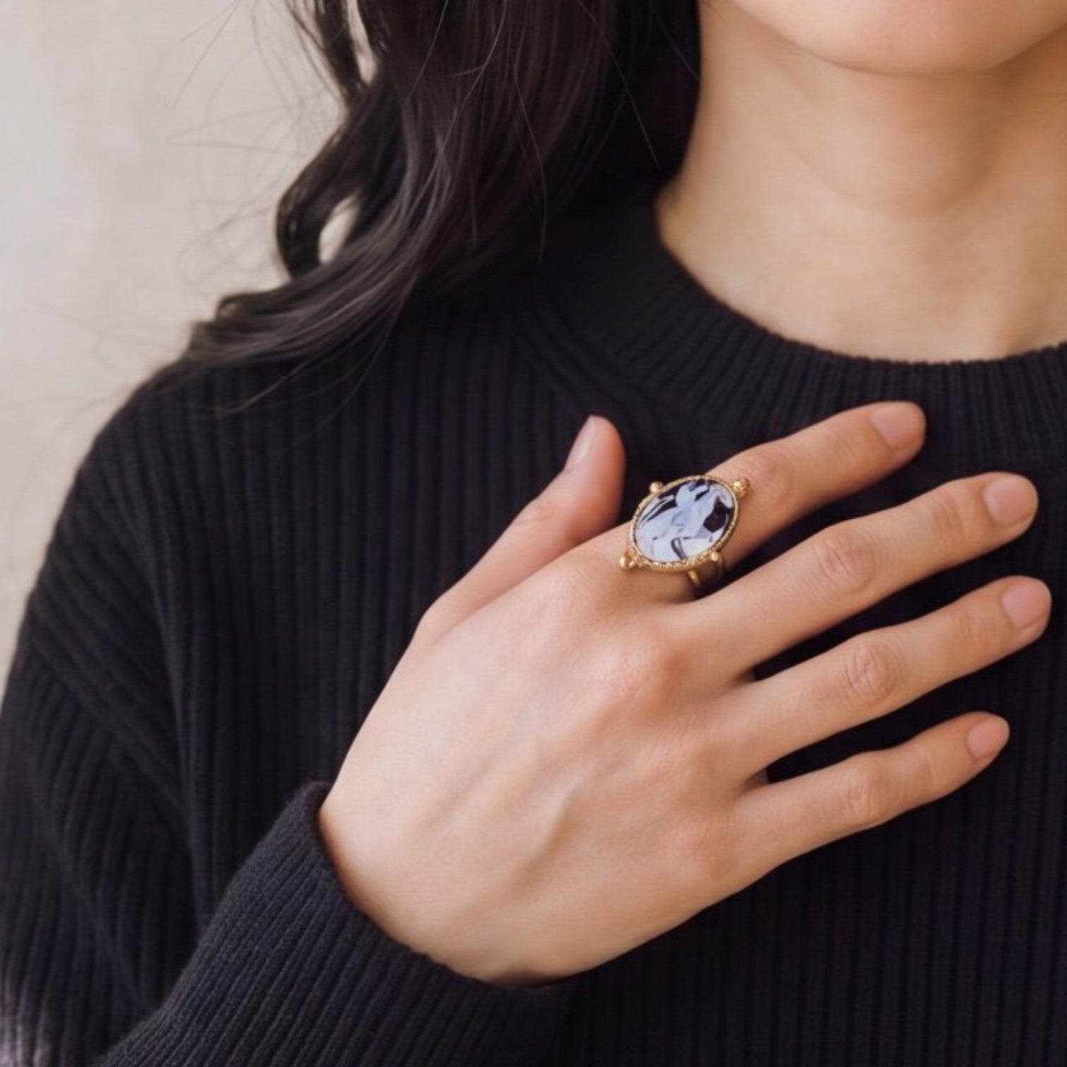Bague - Marbre ovale foncé