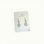 Lise Fiola Creations Forever light earrings featuring marbled grey and white polymer clay with 18k gold-plated brass.