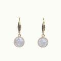 Lise Fiola Creations Forever earrings featuring marbled grey, white, and beige polymer clay with 18k gold-plated brass.