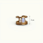 Lise Fiola Creations triple band ring with a teardrop marbled polymer clay stone and 18k gold plated finish.