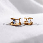 Lise Fiola Creations triple band rings in 18k gold plated stainless steel with marbled polymer clay teardrop accents.