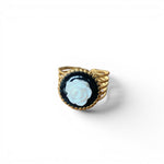 Lise Fiola Creations handcrafted gold-plated ring featuring a white rose on a black background with an adjustable band.