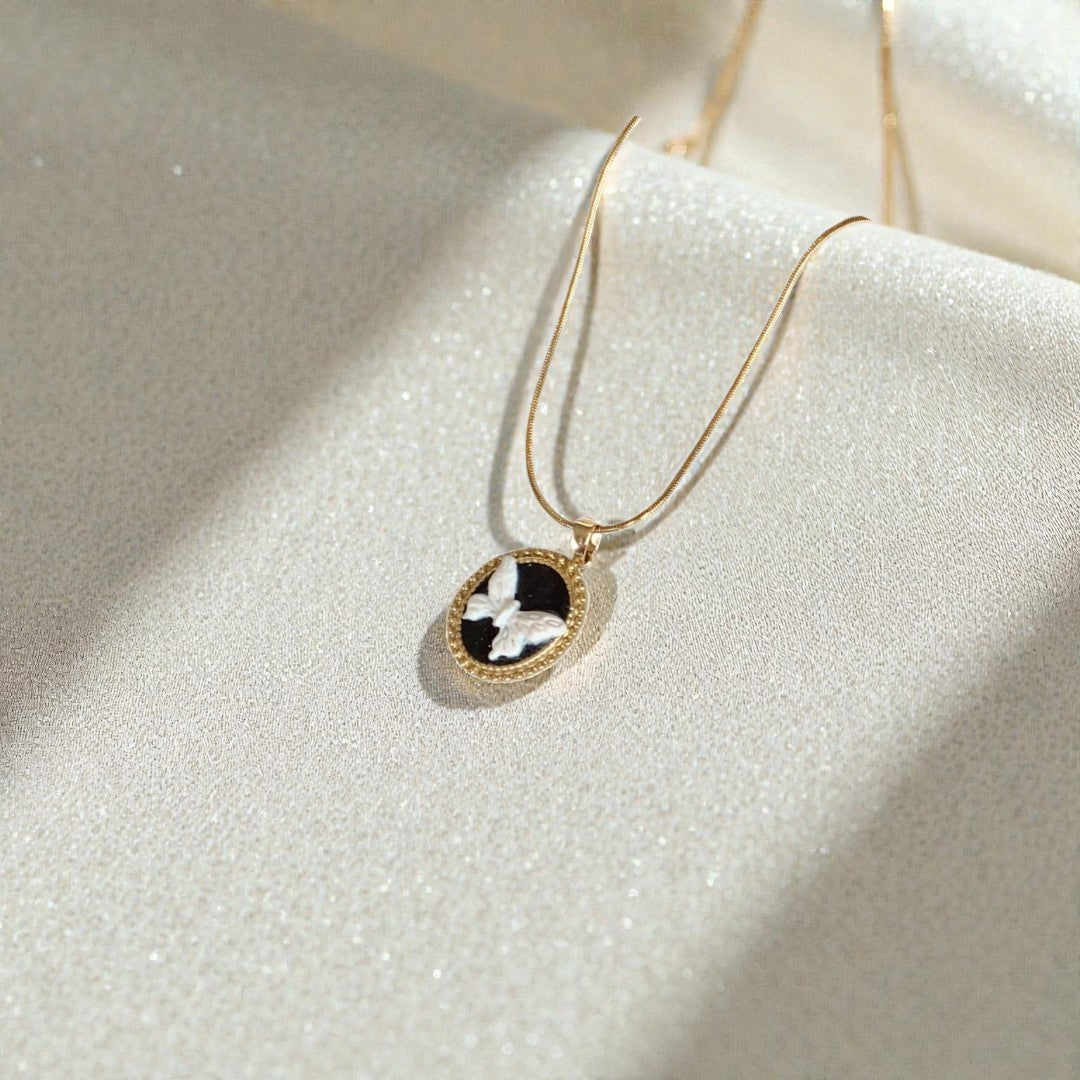 Necklace - White Butterfly Bezel