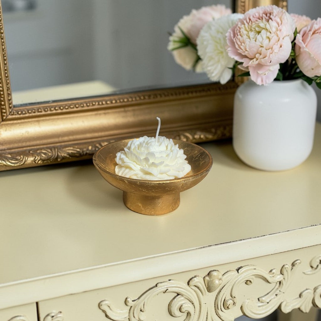 Decor - Golden Dish and Peonies Candle