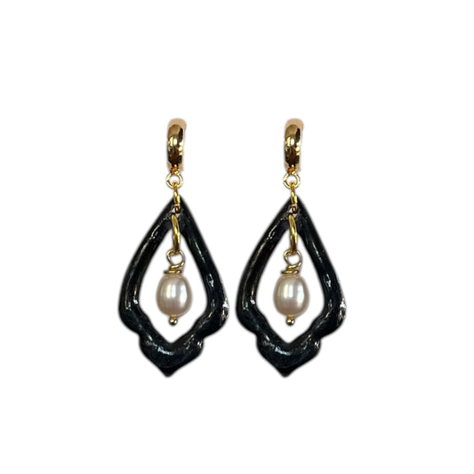 Boucles d'oreilles - Perle encadrée