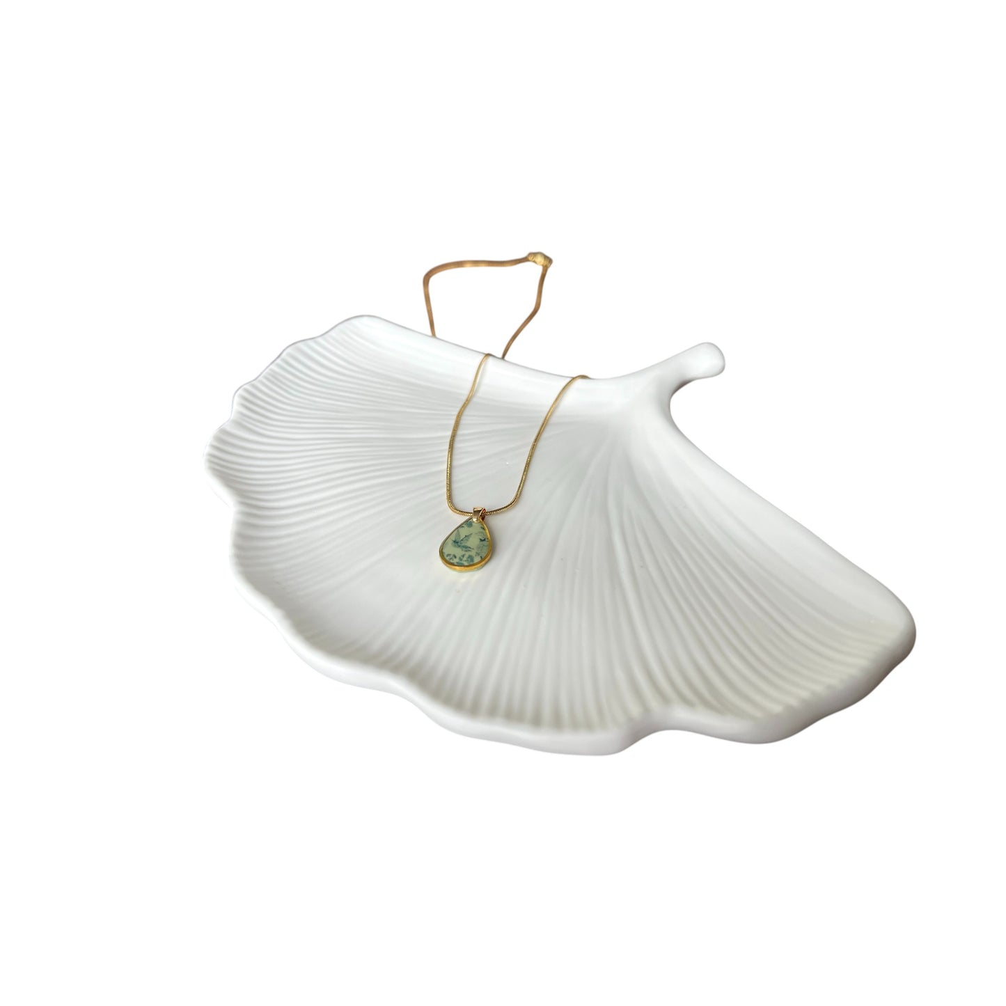 Collier - Pendentif en forme de goutte à motif Chinoiserie vert